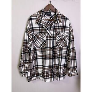 HFX Brown Black White Plaid Flannel Shacket Jacket Shirt Women’s XL